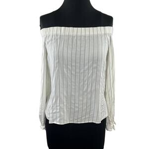 Bailey 44 White Striped Off-the-Shoulder Split Sleeve Blouse Long Sleeve Top S